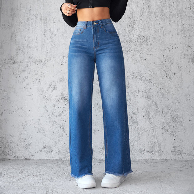 High-Waist Straight Wide-Leg Jeans