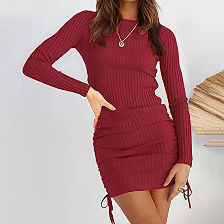 Pleated Drawstring Knit Dress