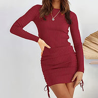 Pleated Drawstring Knit Dress