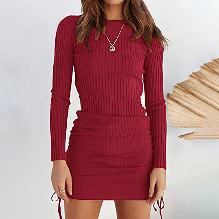 Pleated Drawstring Knit Dress