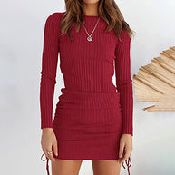 Pleated Drawstring Knit Dress